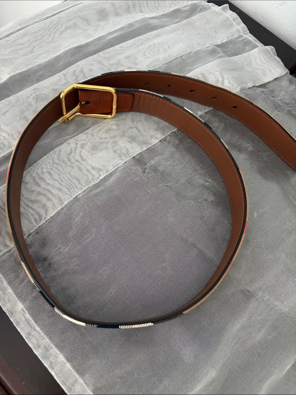 Burberry Brown Leather & Canvas Belt with Gold Buckle - Picture 5 of 8